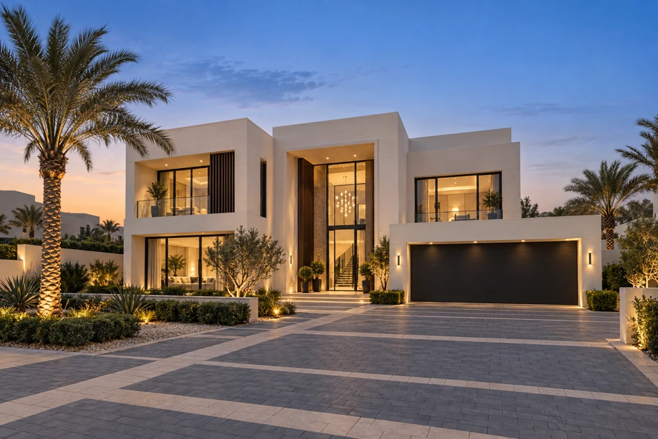 Illustrative painted UAE villa exterior